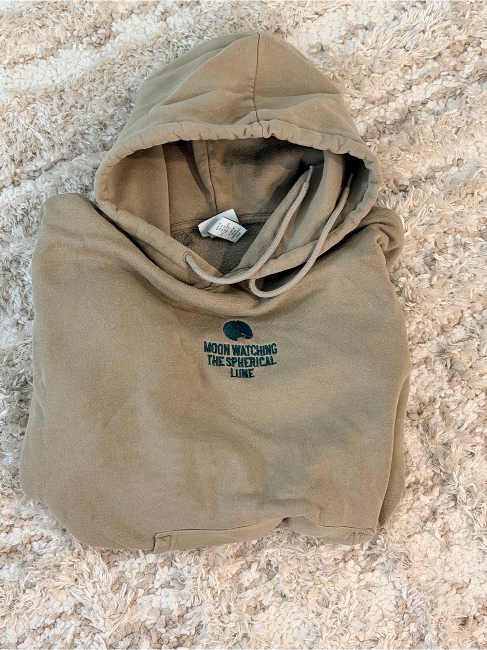 H&M Men's Crewneck Hoodie in Tan with Teal Moon Graphic